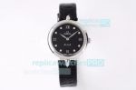 Swiss Replica Omega De Ville SS Black Dial Black Leather Ladies Watch 